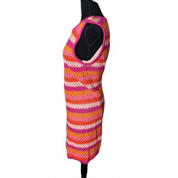 Free Assembly Striped Pink & Orange Sleeveless Crochet Mini Dress Women’s Medium - Picture 5 of 10